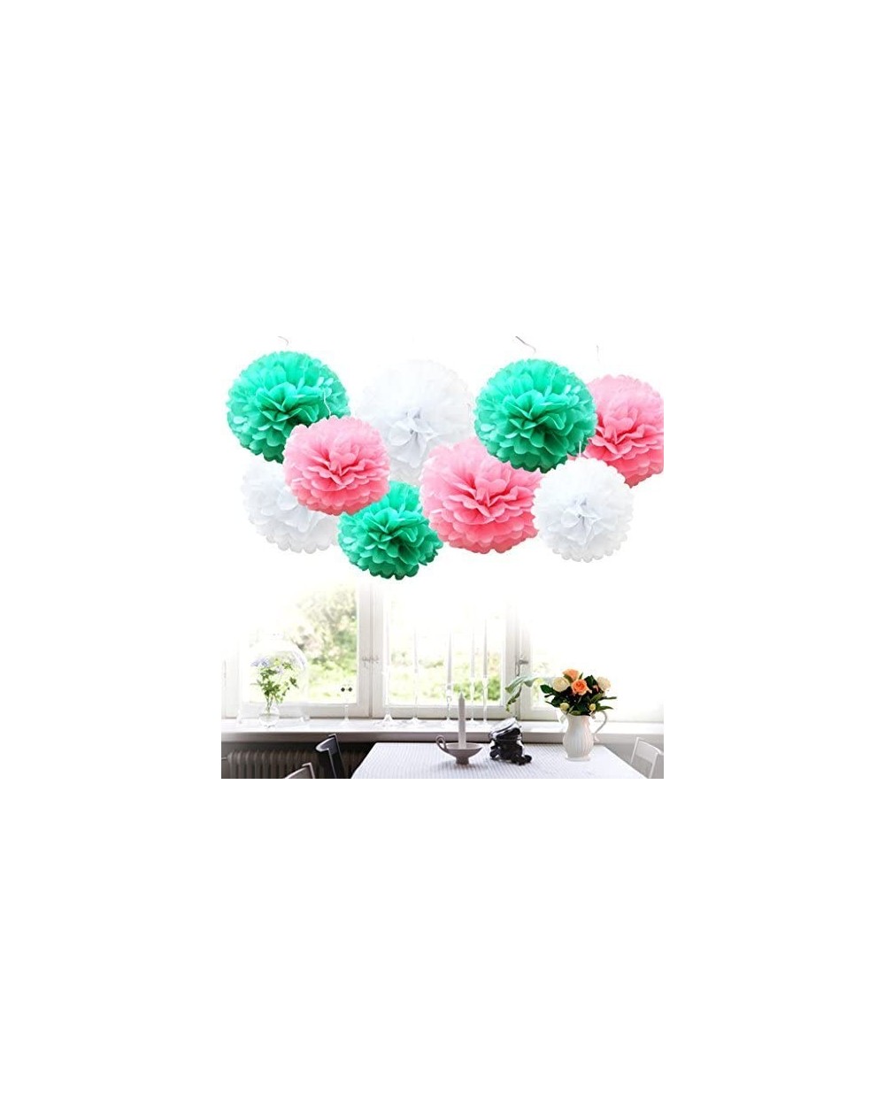 Tissue Pom Poms 18pcs MixTissue Hanging Paper Pom-poms- Flower Ball Wedding Party Outdoor Decoration Premium Tissue Paper Pom...