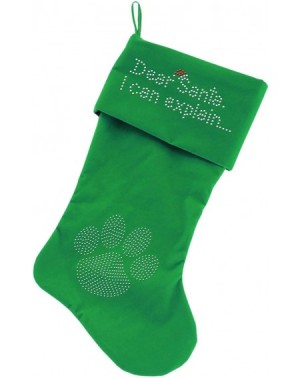 Stockings & Holders Dear Santa I can Explain Rhinestone Velvet Christmas- Stocking Green- 18 - CB11PJDBSWT $21.88