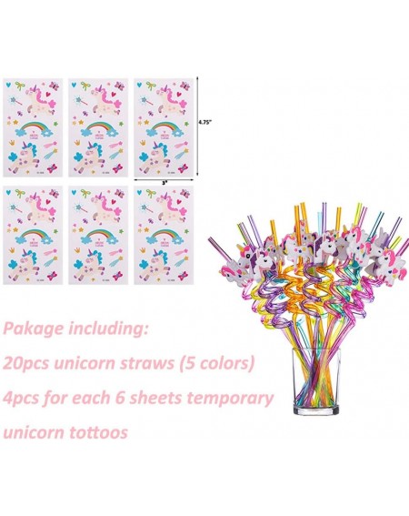 Favors Reusable Unicorn Straws for Daughters Birthday Themed Decorations- Party Favors Goody Bags -20 Pack + 6 Free Unicorn T...