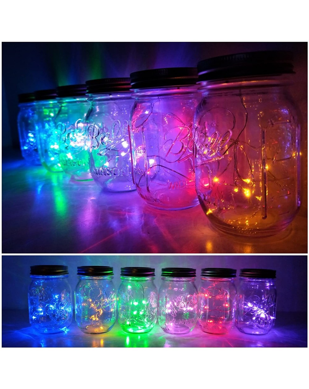 6 Pack Mason Jar Lights- 20 LED Solar Multi-Colored Fairy String Lights ...