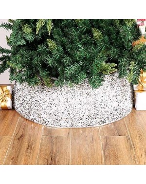 Tree Skirts Christmas Tree Collar Shiny Silver Sequins- Xmas Tree Skirt Tree Ring with Gift Box Holiday Decoration - Silver -...