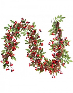 Garlands Red Berry Garland Christmas Decoration - 5.9ft Artificial Red Berry Garland with Pine Cone and Green Leaves for Holi...