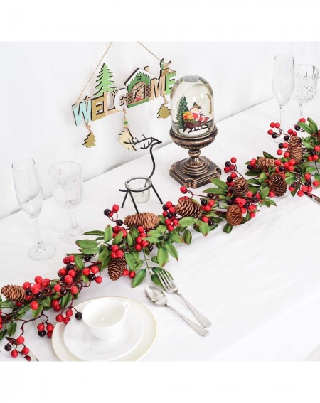 Garlands Red Berry Garland Christmas Decoration - 5.9ft Artificial Red Berry Garland with Pine Cone and Green Leaves for Holi...