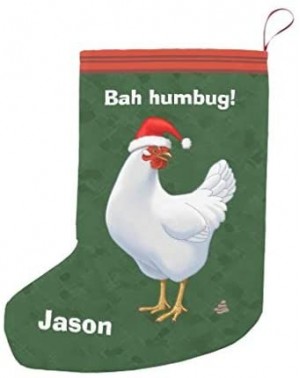 Stockings & Holders Personalized 10.4" x 16.8" Christmas Stocking- Xmas Stocking- Funny Bah Humbug Chicken in Santa Hat Poops...