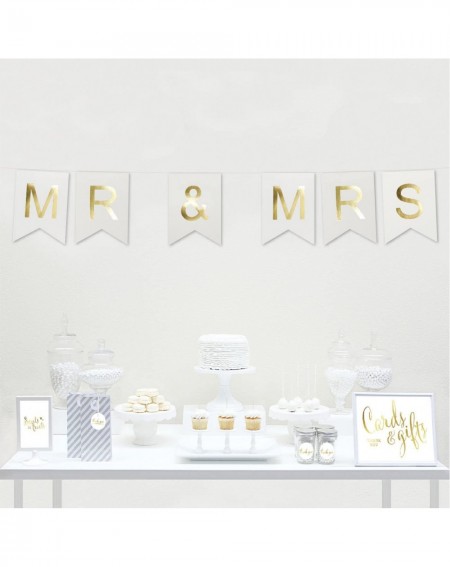 Banners & Garlands Shiny Gold Foil Paper Pennant Hanging Wedding Banner with Gold Party Signs- Mr. & Mrs. White- Pre-Strung- ...