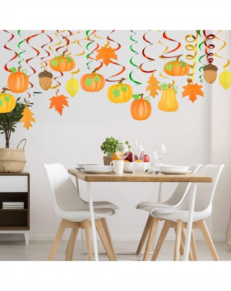 Party Packs 120 Pieces Fall Hanging Swirl Thanksgiving Decorations and Artificial Fall Maple Leaves Kit- Pumpkin and Maple Le...