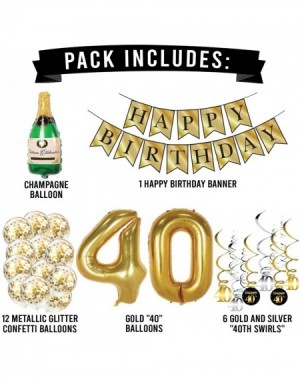 Party Packs 40th Birthday Gold Party Pack - Happy Birthday Bunting Banner- Gold 40" Balloons- Champagne Balloon- Swirls and M...