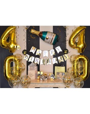 Party Packs 40th Birthday Gold Party Pack - Happy Birthday Bunting Banner- Gold 40" Balloons- Champagne Balloon- Swirls and M...