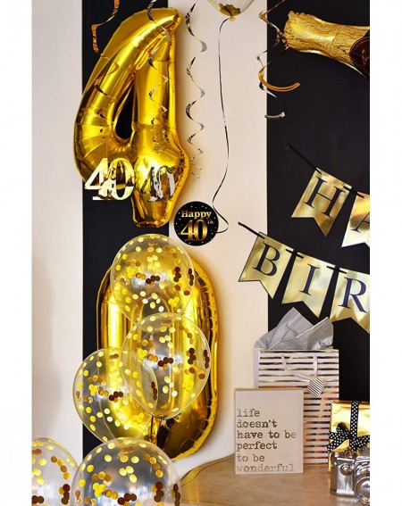 Party Packs 40th Birthday Gold Party Pack - Happy Birthday Bunting Banner- Gold 40" Balloons- Champagne Balloon- Swirls and M...