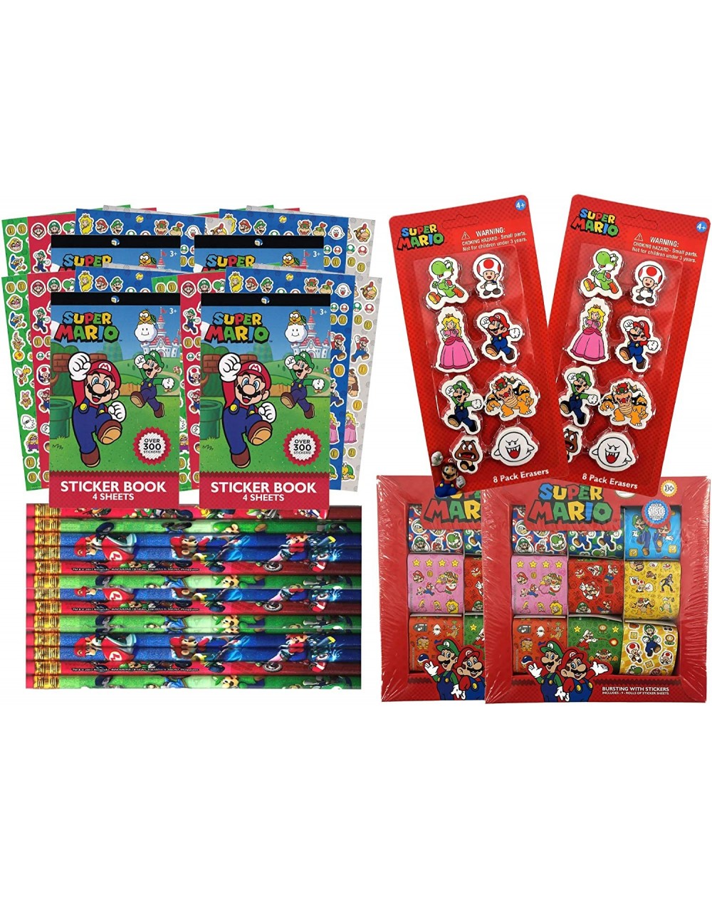 Party Favors Birthday Party Favors Pack For 16 - Includes Mario And Friends Sticker Sheets- Sticker Rolls- Mario Kart Pencils...