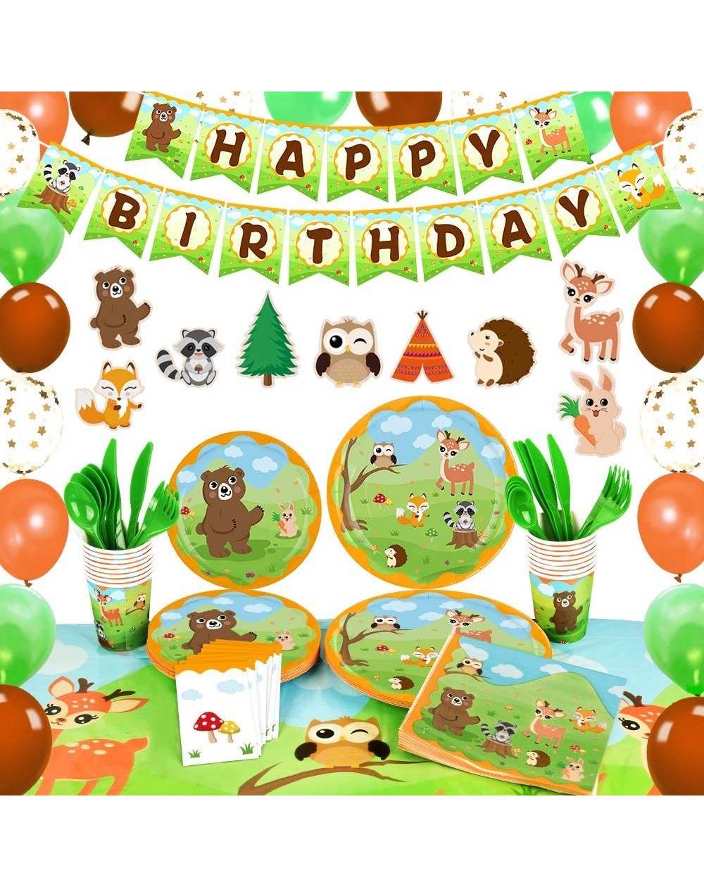 Party Packs Woodland Creatures Birthday Party Supplies - Forest Animal Friends Theme Party Decorations Banner Balloons Table ...