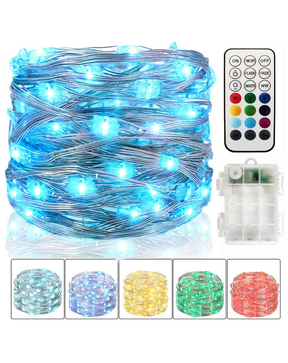 Indoor String Lights Color Changing Twinkle Lights with Remote Timer- Pure Warm White & RGB Colors Dimmable Fairy Starry Stri...