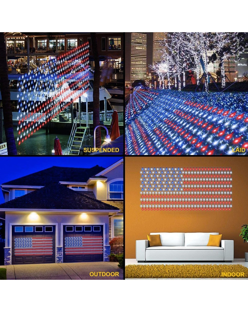 American Flag lights- 390 LED USA Flag Net Lights 6.56ft x 3.28ft Low ...