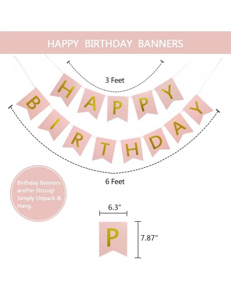 Banners & Garlands Rose and Gold Birthday Decorations- Happy Birthday Decorations for Women -Serves 4- Happy Birthday Banner-...