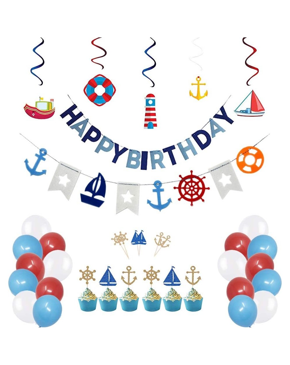 Party Packs Nautical Birthday Party Decorations for Boys Girls Adults Anchor Sailboat Theme Party Supplies With Sailing Swirl...