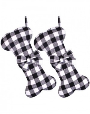 Stockings & Holders 2 Pack Dog Christmas Stockings Buffalo Plaid Bone Shape Hanging Christmas Stocking for Christmas Decorati...