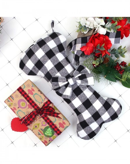 Stockings & Holders 2 Pack Dog Christmas Stockings Buffalo Plaid Bone Shape Hanging Christmas Stocking for Christmas Decorati...