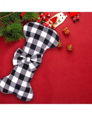 Stockings & Holders 2 Pack Dog Christmas Stockings Buffalo Plaid Bone Shape Hanging Christmas Stocking for Christmas Decorati...