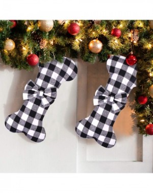 Stockings & Holders 2 Pack Dog Christmas Stockings Buffalo Plaid Bone Shape Hanging Christmas Stocking for Christmas Decorati...