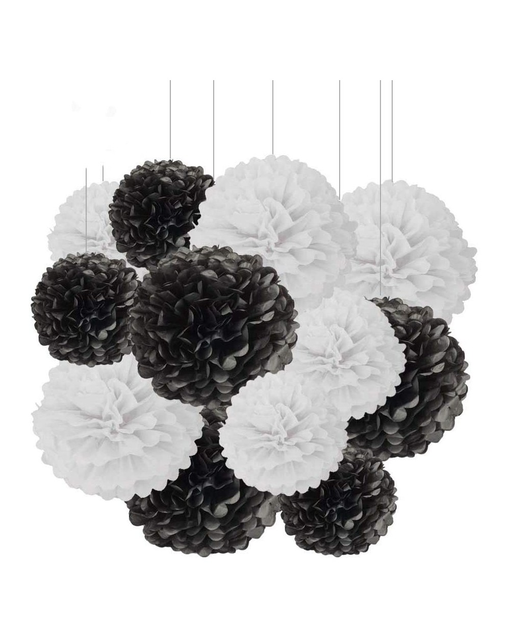 Tissue Pom Poms 12pcs Black and White Paper Pom Poms Decorations for Party Ceiling Wall Hanging Tissue Flowers Decorations - ...