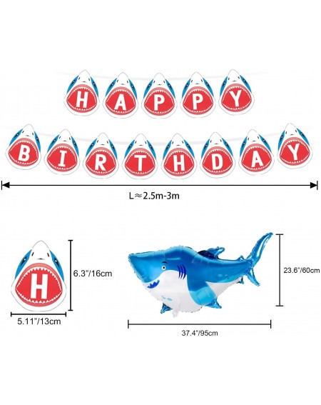 Party Packs Shark Birthday Decorations - Shark balloons- Happy Birthday Shark banner- Shark Cake Topper for Shark Birthday Pa...