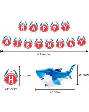 Party Packs Shark Birthday Decorations - Shark balloons- Happy Birthday Shark banner- Shark Cake Topper for Shark Birthday Pa...