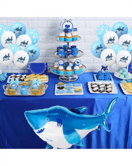 Party Packs Shark Birthday Decorations - Shark balloons- Happy Birthday Shark banner- Shark Cake Topper for Shark Birthday Pa...