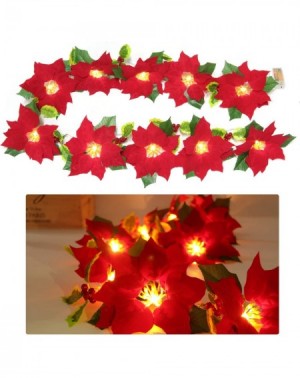 Outdoor String Lights LED Artificial Poinsettia Garland- Lighted Christmas Flower Garland Christmas Tree Decoration for Chris...