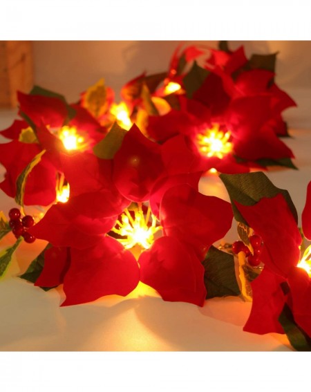 Outdoor String Lights LED Artificial Poinsettia Garland- Lighted Christmas Flower Garland Christmas Tree Decoration for Chris...