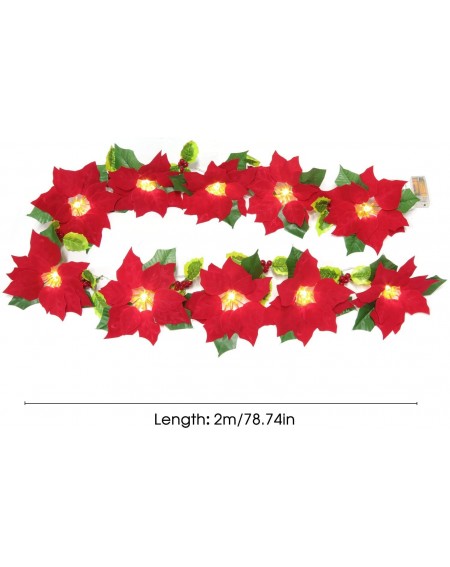 Outdoor String Lights LED Artificial Poinsettia Garland- Lighted Christmas Flower Garland Christmas Tree Decoration for Chris...