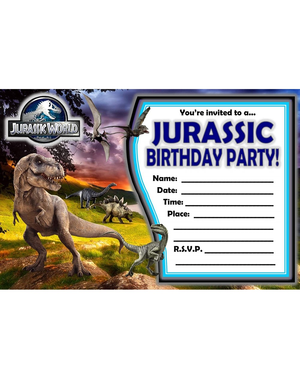 Invitations 12 JURASSIC WORLD Birthday Invitations (12 5x7in Cards- 12 matching white envelopes) - CK12FXXRFC1 $16.78