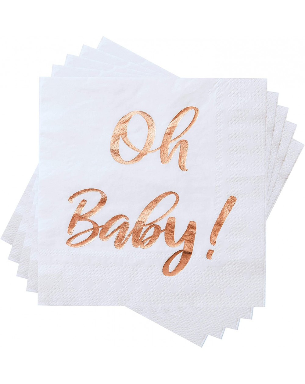 Tableware Baby Shower Napkins - 100 Pack White Disposable Paper Luncheon Napkins with Rose Gold Foil"Oh Baby!" Folded 6.5" x ...