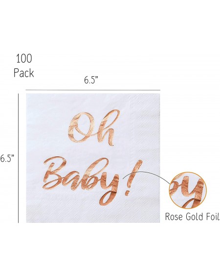 Tableware Baby Shower Napkins - 100 Pack White Disposable Paper Luncheon Napkins with Rose Gold Foil"Oh Baby!" Folded 6.5" x ...