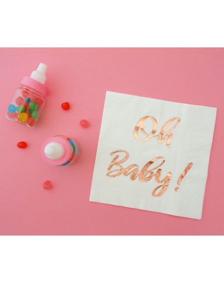 Tableware Baby Shower Napkins - 100 Pack White Disposable Paper Luncheon Napkins with Rose Gold Foil"Oh Baby!" Folded 6.5" x ...