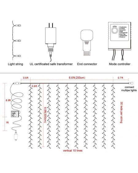 Indoor String Lights 300 LED Window Curtain String Light Wedding Party Home Garden Bedroom Outdoor Indoor Wall Decorations- W...