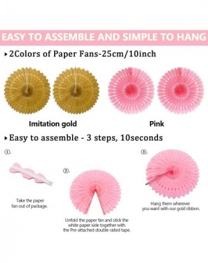 Tissue Pom Poms 23Pcs Paper Fan Party Decoration- Pink and Gold Hanging Paper Fans- Pom Poms Flowers- Garlands String Polka D...