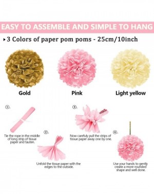 Tissue Pom Poms 23Pcs Paper Fan Party Decoration- Pink and Gold Hanging Paper Fans- Pom Poms Flowers- Garlands String Polka D...