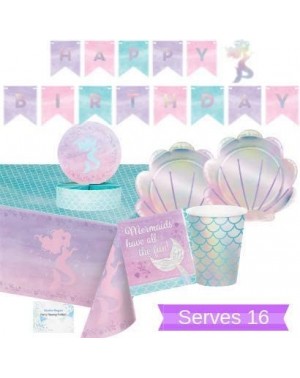 Party Packs Mermaid Party Supplies and Decorations - Iridescent Mermaid Party Plates and Napkins Cups for 16 People - Include...