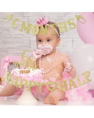 Banners Gold Glittery 6 Months Happy Half Banner and Gold Glittery 6 Months Cake Topper（Double Sided Glitter）- 6 Month Banner...