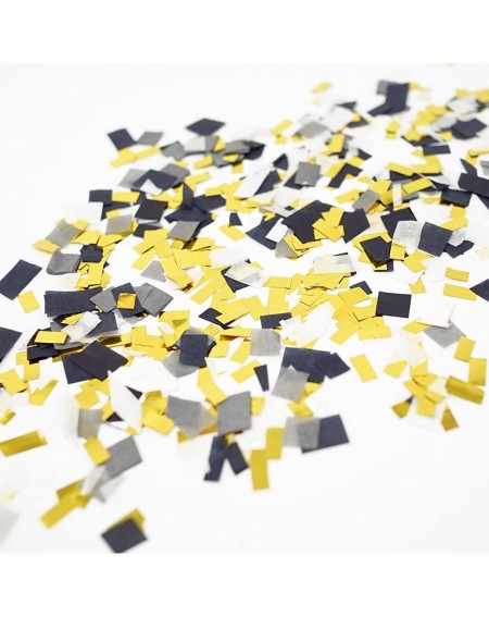 Confetti Premium Shredded Squares Tissue Paper Party Table Confetti - 50 Grams (Black- Gray- White- Gold Mylar Flakes) - Blac...