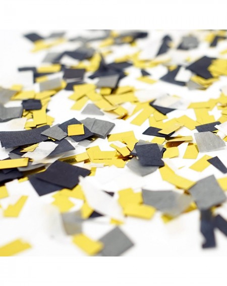 Confetti Premium Shredded Squares Tissue Paper Party Table Confetti - 50 Grams (Black- Gray- White- Gold Mylar Flakes) - Blac...