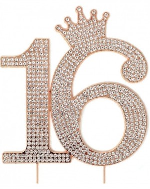 Cake & Cupcake Toppers Number 16 Rhinestone Princess Crown Monogram Cake Topper - Sweet 16th Birthday Party (Rose Gold) - Ros...