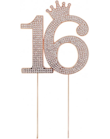 Cake & Cupcake Toppers Number 16 Rhinestone Princess Crown Monogram Cake Topper - Sweet 16th Birthday Party (Rose Gold) - Ros...