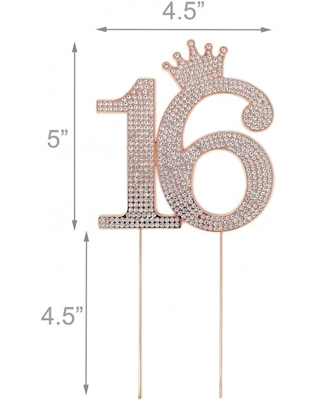 Cake & Cupcake Toppers Number 16 Rhinestone Princess Crown Monogram Cake Topper - Sweet 16th Birthday Party (Rose Gold) - Ros...