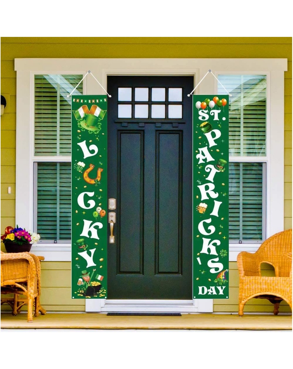 Banners & Garlands St.Patrick Porch Sign Lucky St Patrick's Day Hanging Banner Shamrock Indoor Outdoor Decorations St Patrick...