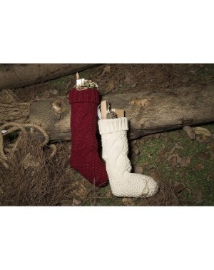 Stockings & Holders Christmas Stockings- Knit Christmas Stockings- Unique Burgundy and Ivory White Knit Christmas Stockings 1...