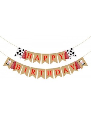 Banners & Garlands Jute Burlap Farm Themed Boy Girl Happy Birthday Banner with Cow Birthday Party Decoration - CT19CZD3R9U $1...