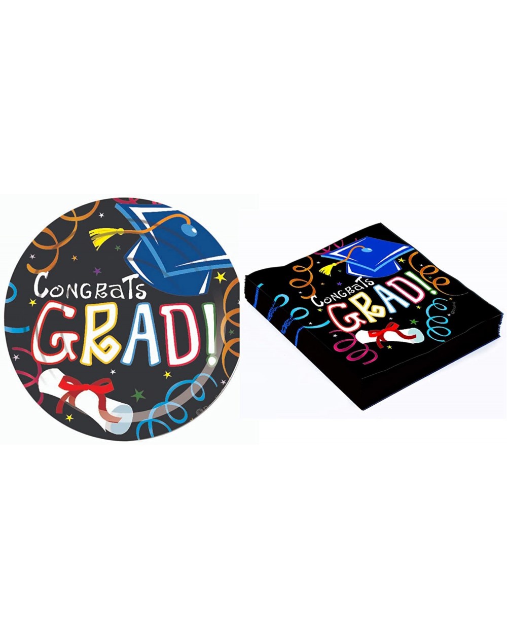 Party Packs Graduation Themed Dessert Party Supplies - Bundle Includes Paper Plates and Napkins for 16 Guests - CR19D7E0C4G $...