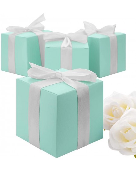 Favors Gift Favor Tuck Boxes- Diamond Blue- 3 x 3 x 3 Cube Favor Box with Satin Ribbon Bulk 50-Pack- Party Favor Gift Box for...