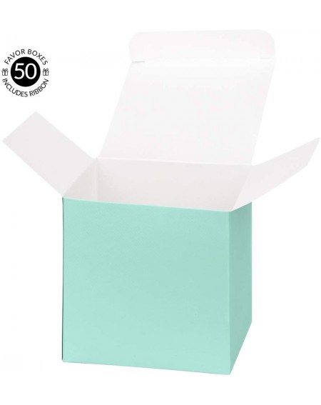 Favors Gift Favor Tuck Boxes- Diamond Blue- 3 x 3 x 3 Cube Favor Box with Satin Ribbon Bulk 50-Pack- Party Favor Gift Box for...